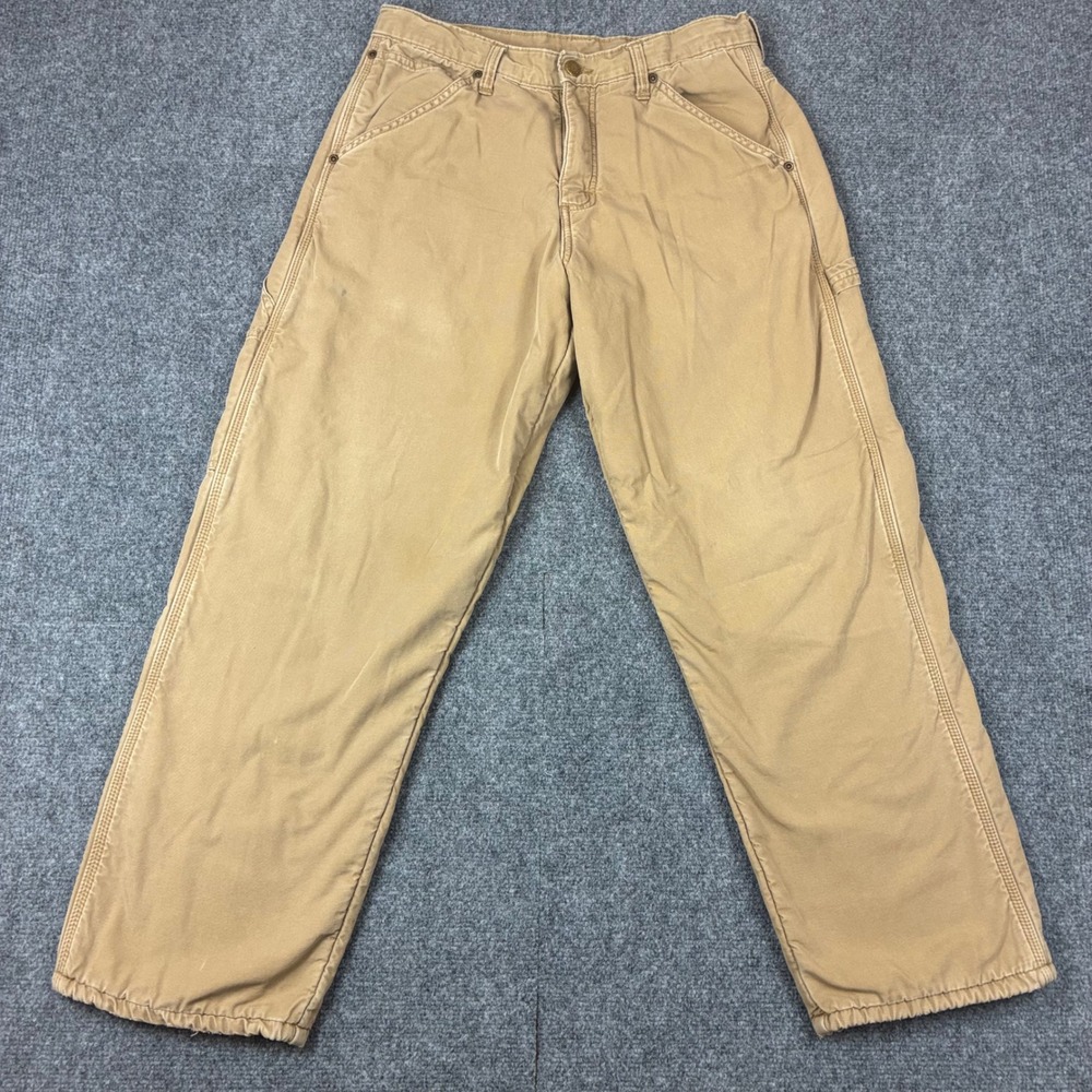 Wrangler Mens Fleece Lined Carpenter Pants Tan Duck Canvas Work Trousers 31x26.5
